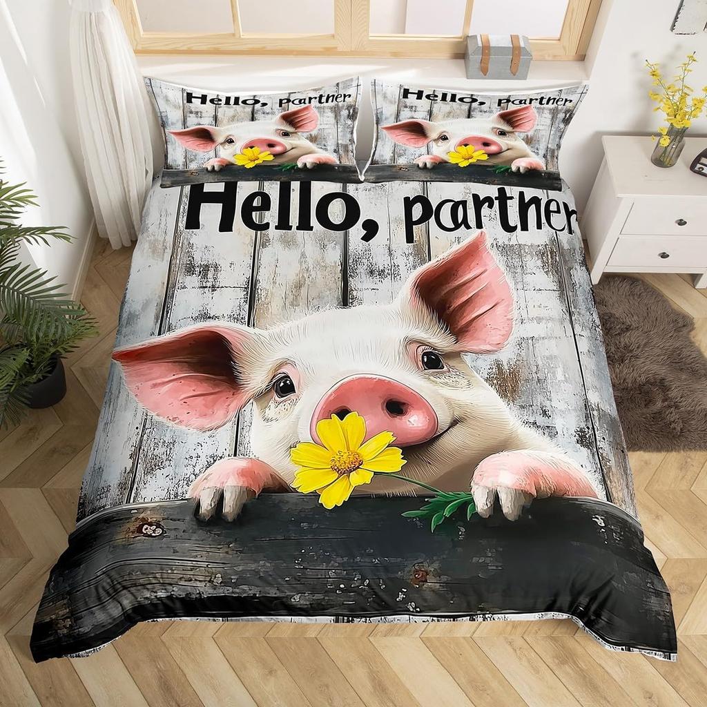 Комплект постельного белья с фермерским животным Свиньей, Размер Полный/Двуспальный, Милый пододеяльник со свиньями для детей, девочек, Мультяшный пододеяльник со свиньями с 2 наволочками