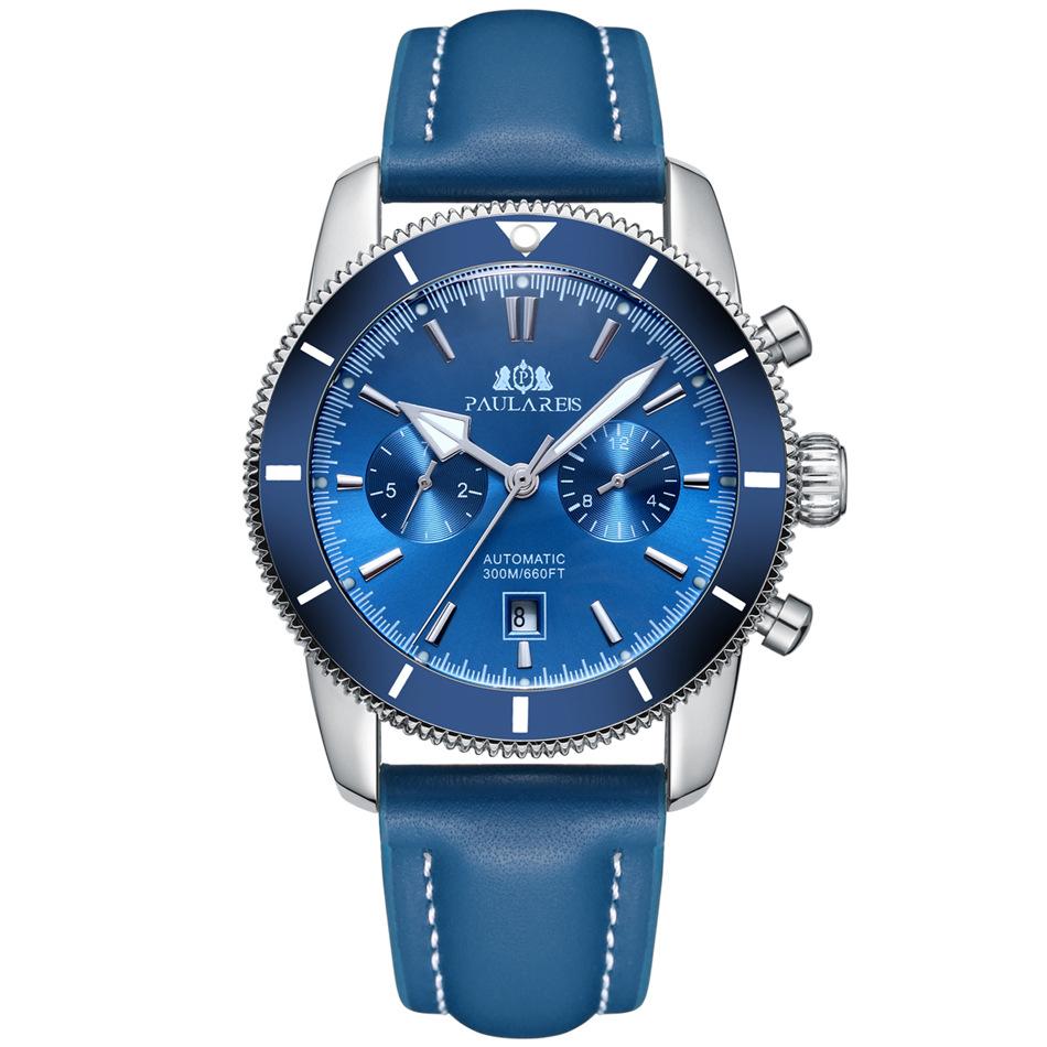Paulareis Полностью автоматические механические многофункциональные часы с ночным светом и сетчатым стальным ремнем, мужские часы Super Ocean, автоматические часы