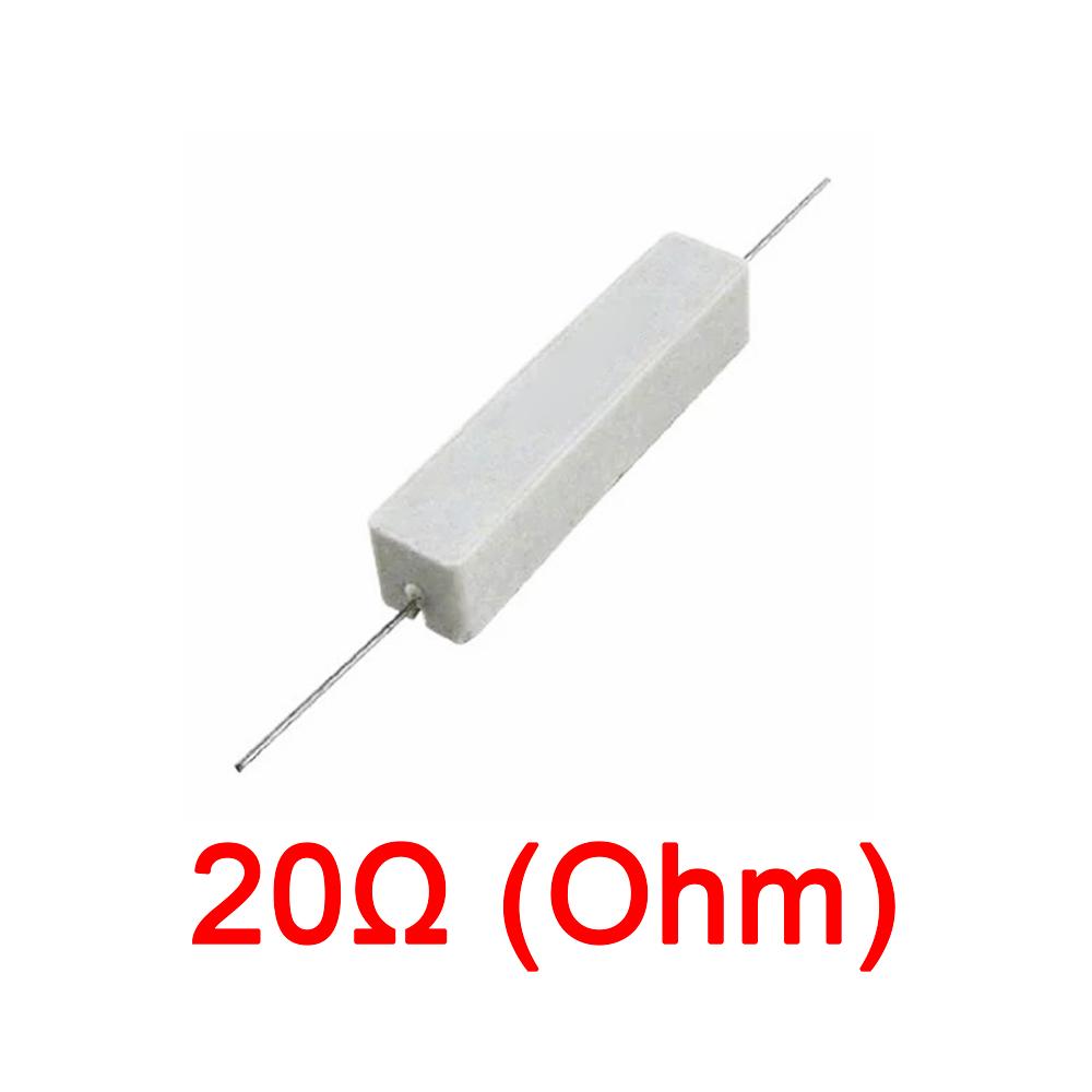 10PCS Wirewound Ceramic Cement Power Resistor Fixed Horizontal 20W Watt 0.1ohm - 100Kohm Vertical Axial Lead Resistance 5% 0.1/0.22/0.47/100/1K R Ohm