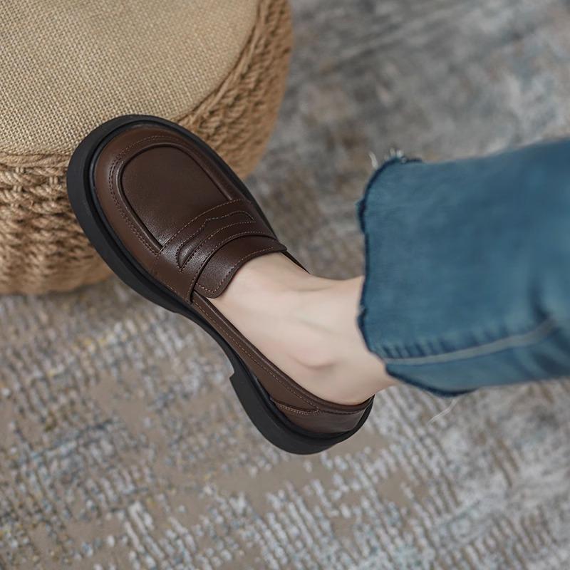 Authentic Leather British Style Small Leather Shoes Spring New Thick Bottom Slip-on Soft Bottom Shoes All-Match Loafers