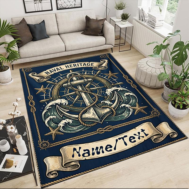 1PC Custom Name Nautical Heritage Anchor Theme Floor Mat Ideal for Living Room, Game Rooms, Office, Bedroom,Floor Mat Playful Design