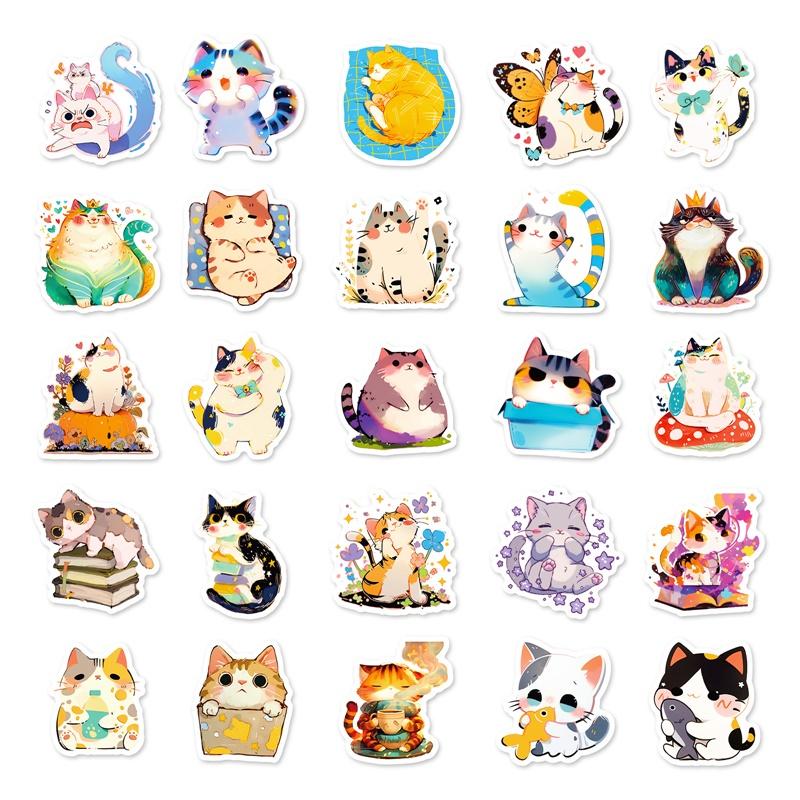 10/30/50PCS Kawaii Fat Cat Sticky PVC Sticker Aesthetic Stationery DIY Colored Decoration Scrapbooking School Supplies for Kids