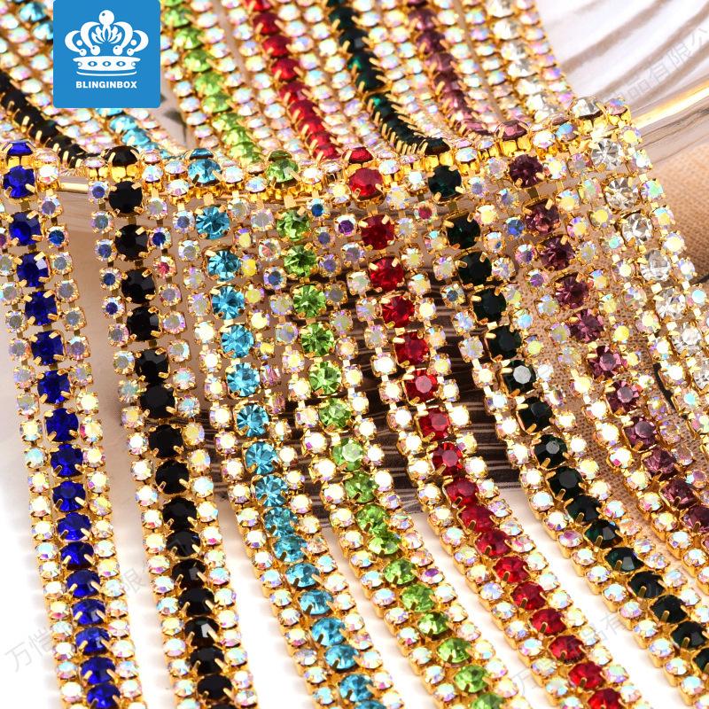 3 ряда из двух маленьких и одной большой золотой нижней цепочки с когтями, стразы, интенсивные декоративные аксессуары для одежды своими руками