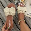 Women's Elegant Bow Decor Slides, Single Band Open Toe Summer Shoes, Indoor & Outdoor Beach Vacation Flats