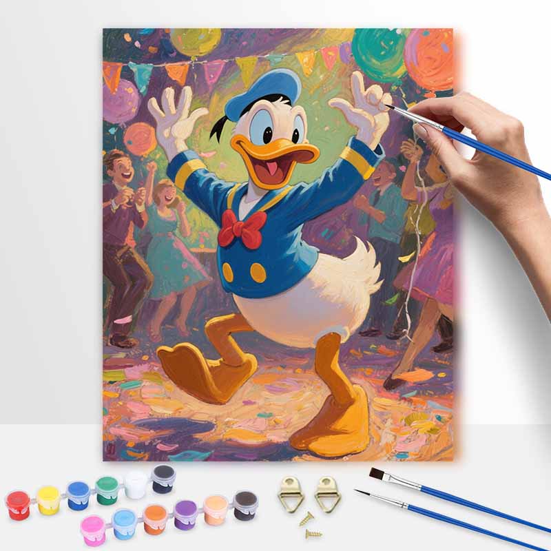 Disney Donald Duck oil painting handmade diy gifts home decorations. colorful party scene. vibrant wall art decor. painting by numbers.