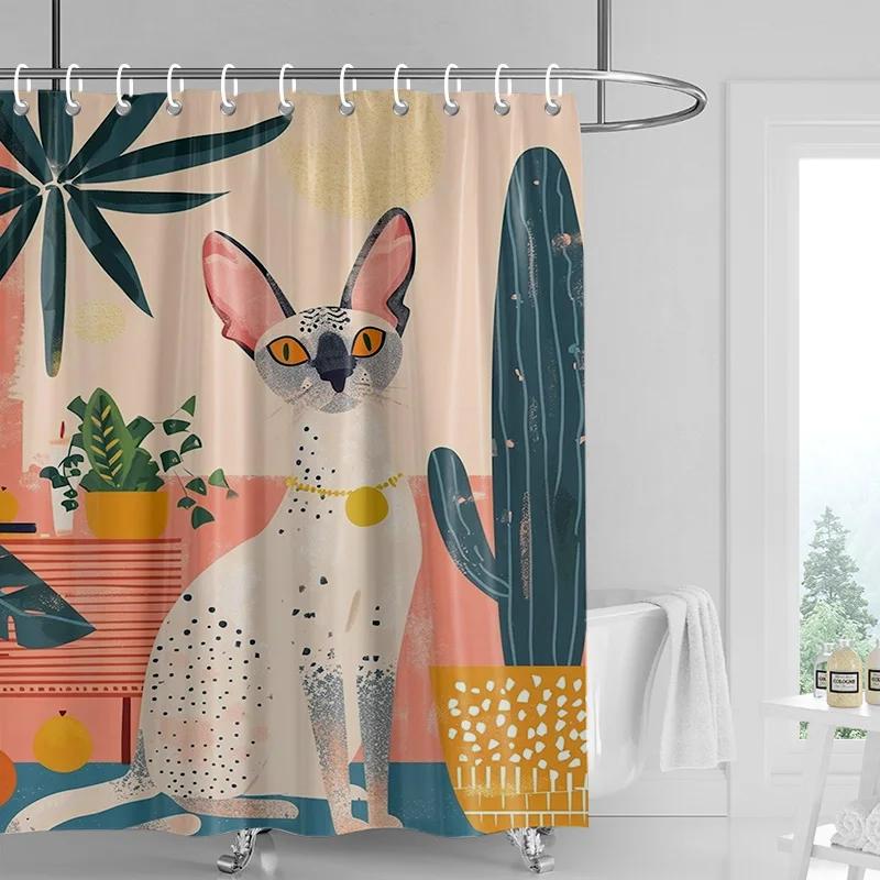 Абстрактная Шторка для душа с тематикой Кошек Водонепроницаемая Плесень-стойкая Ванная Комната Штора Ванная Комната Ins Ветер Декоративная