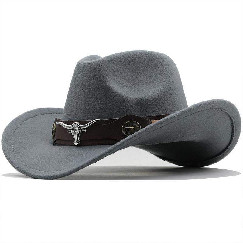 Top Hat Ethnic Style Cow Label Western Cowboy Top Hat Rolled Edge Retro Riding Hat Wool Felt Hat