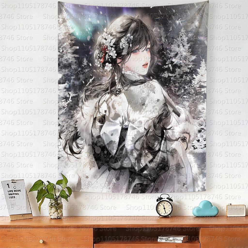 Chinese cartoonstyle girl hanging cloth cartoon dormitory bedroom bedside tapestry wall background cloth house decorative cloth