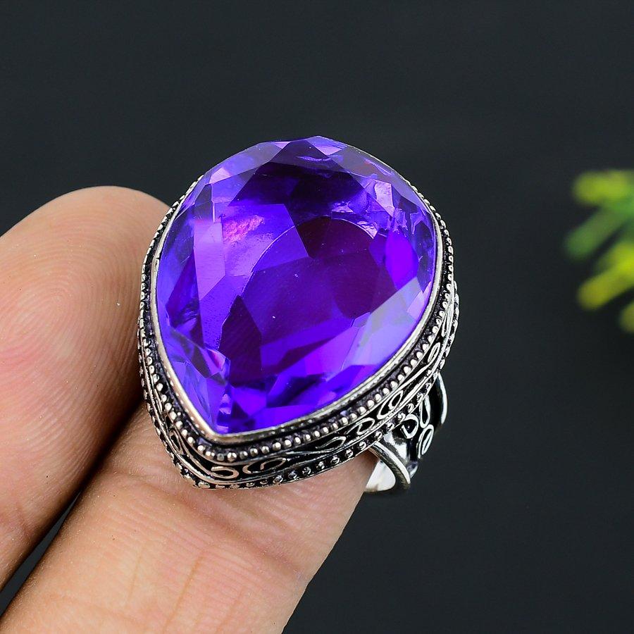 Amethyst Gemstone Handmade 925 Sterling Silver Jewelry Ring Size 9 Y7I02