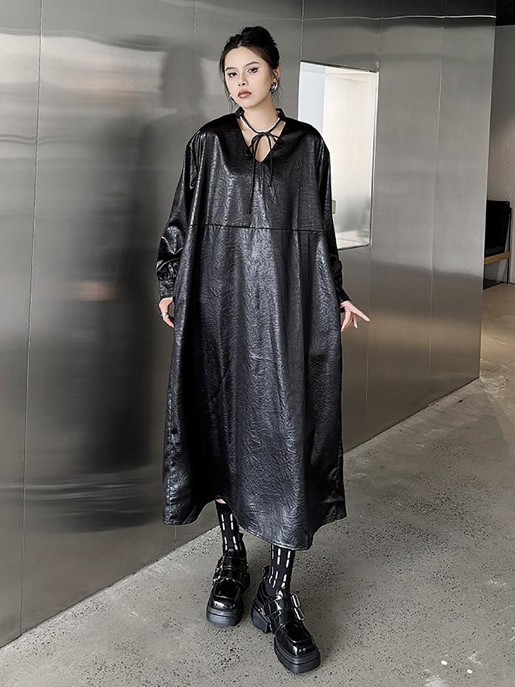 Xitao Бандажные платья с V-образным вырезом и карманами из искусственной кожи LJ1015