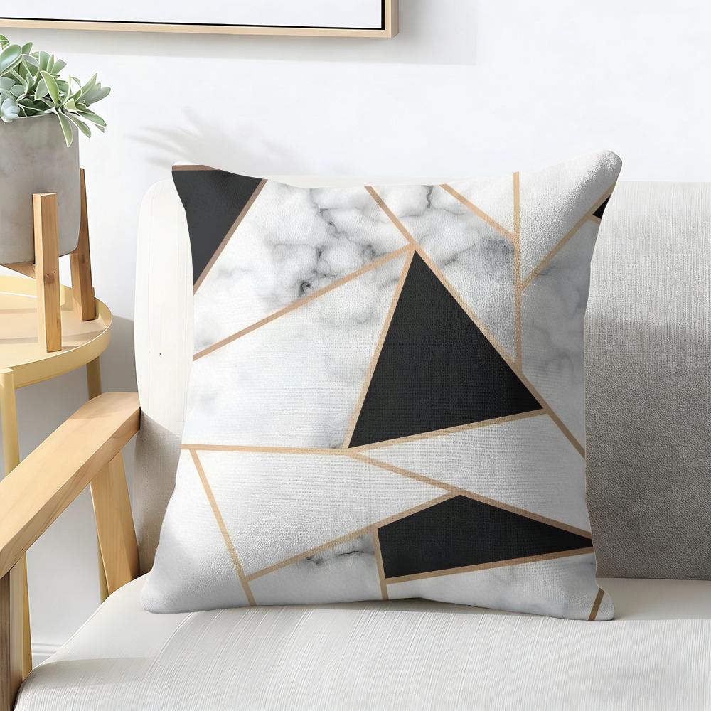 Marble Geometric Patterns Cushion Cover Natural Linen Organic Fabric Double-Sided Printing Breathable Perfect For Home Decor