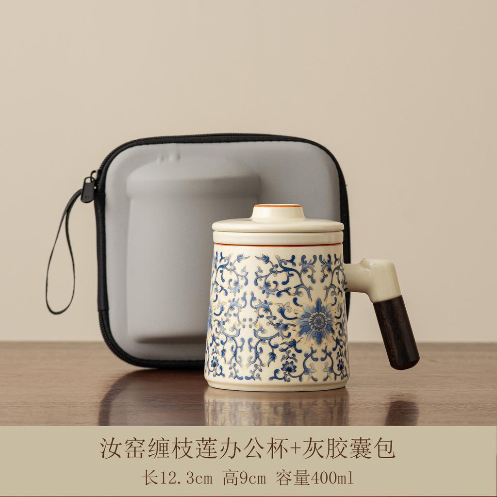 entangled lotus ceramic office cup new Chinese style filter teacup with lid portable for self-use gift, high-end exquisite gift box