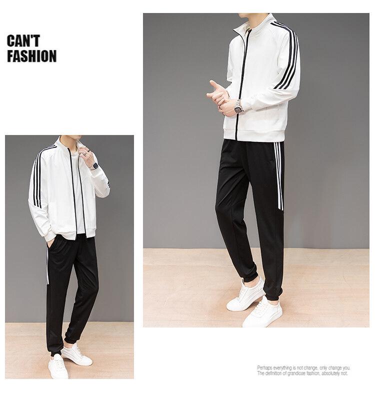 Мужской повседневный костюм приталенного кроя: Подростковая спортивная одежда в корейском стиле однотонной расцветки для весны и осени