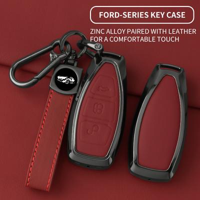 Чехол-брелок из цинкового сплава и кожи для автомобильного ключа Ford Fiesta Focus Mondeo C-Max B-Max Kuga, чехол для умного ключа 3 кнопки, автозапчасти