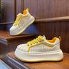 Kids Breathable Mesh Knit Platform Sneakers Boys Lightweight Casual Shoes In White Yellow Black