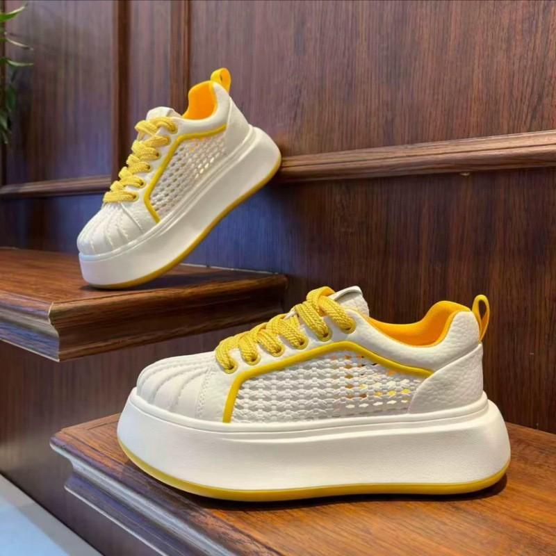 Kids Breathable Mesh Knit Platform Sneakers Boys Lightweight Casual Shoes In White Yellow Black