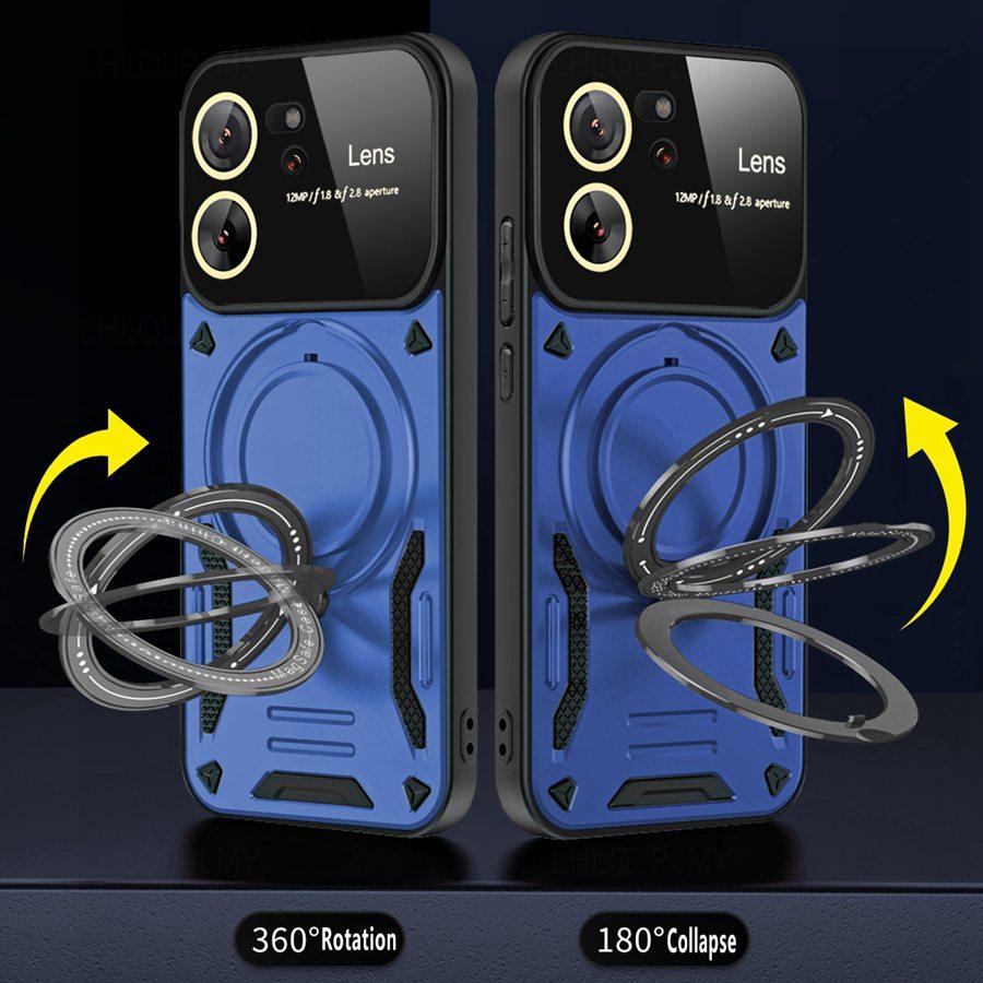 Rotating Folding Bracket Large View Phone Lens Protection Cover For Samsung Galaxy S20 S21 FE S23 Plus S24 S22 Ultra Xiaomi Redmi Note Poco Armor Case