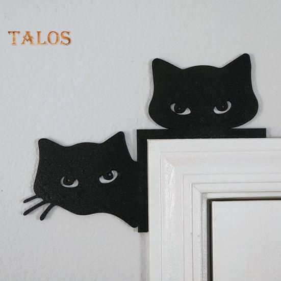 Металлическая накладка на дверь в виде кота, двусторонняя, декор на Хэллоуин, Рождество, кошечка, угловая рамка, настенный знак, винтажное жуткое украшение