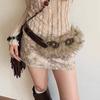 Rhinestone Furry Waistband Y2K Plush Waist Belt Fashion Leather Fur Belt  Daily