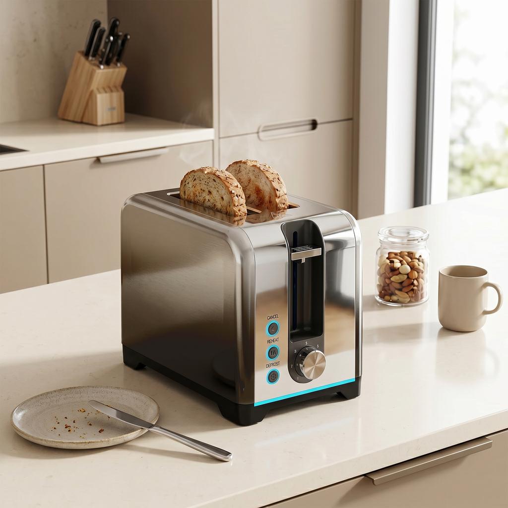 2 Slice Toaster with 7 Browning Levels, Reheat, Defrost and Cancel Functions