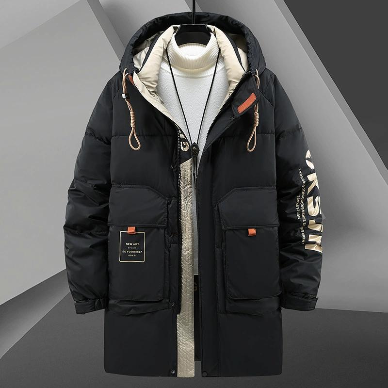 Autumn Winter Fashion Men's Plus Fleece Hooded Jacket Jacket Plus Fleece Warm and Cold-proof Men's Padded Jacket