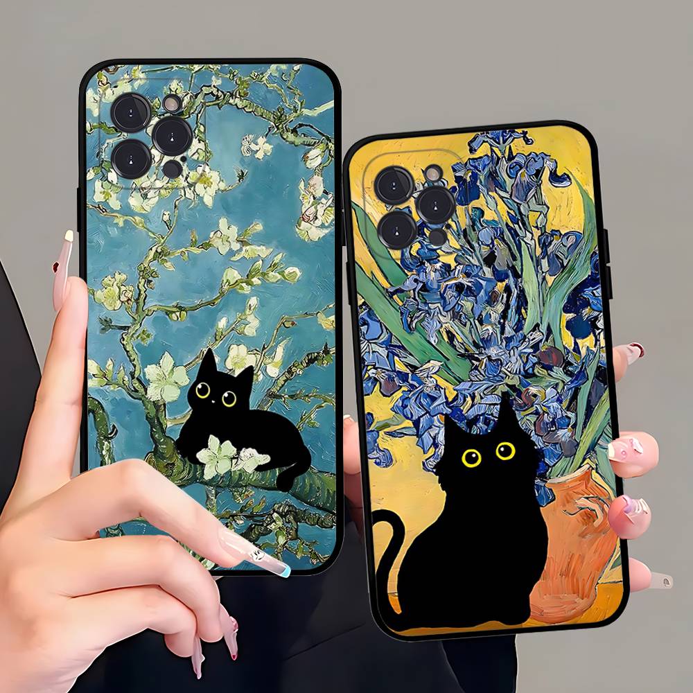 Смешные Коты Ван Гог Чехол для Телефона Для IPhone 16 17 Air 15 14 13 12 11 Pro Max 16E Plus Fundas