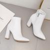 Women Mid Calf White Point Toe Boots High Heels Fashion Pointed Toe Killer Booties Women's Boots White 8996