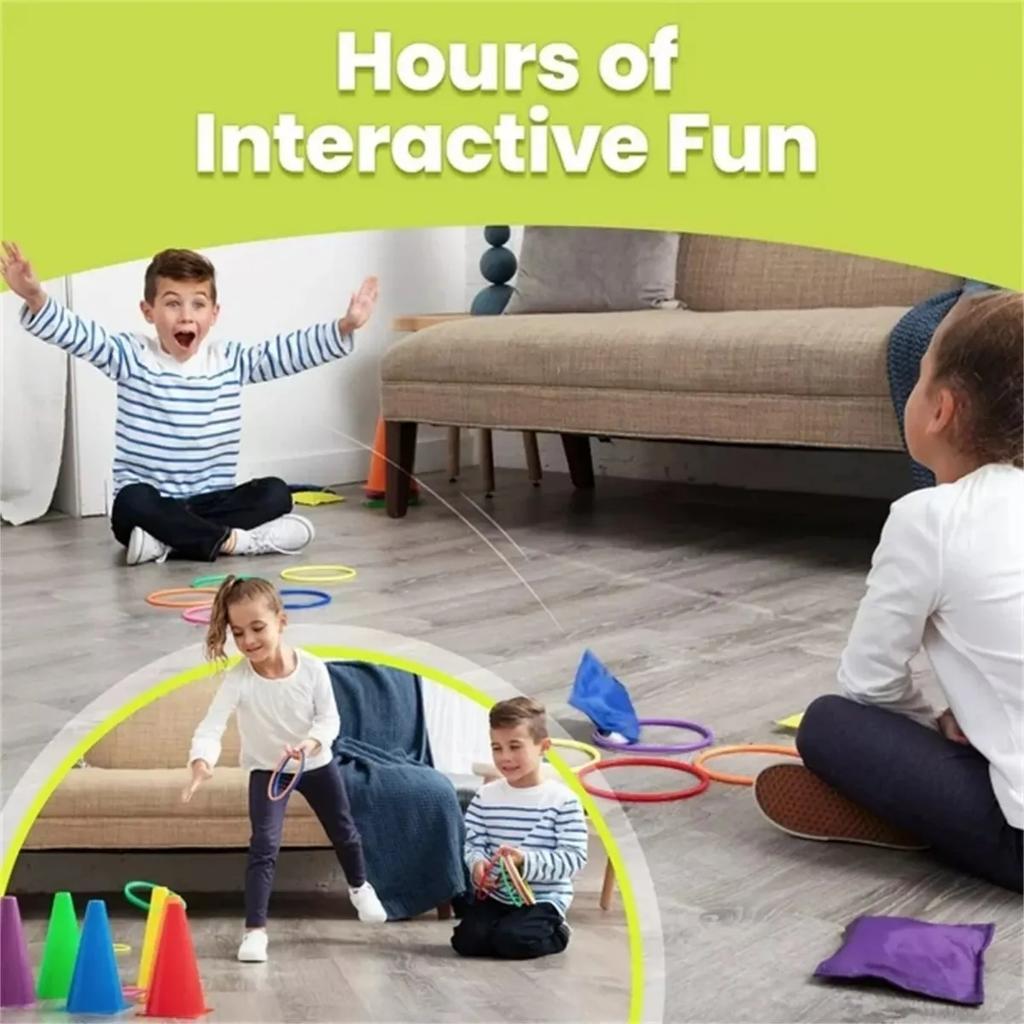 3 в 1 Мягкие пластиковые конусы Мешочки с бобами Игры с кольцами Карнавальный набор игр для детского дня рождения Игры на открытом воздухе Комбинированный набор из 32 штук