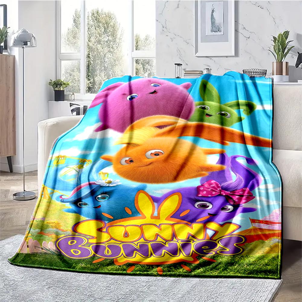 Sunny Bunnies Theme Printed Blanket - Perfect for Couch, Bed, Travel & Outdoor Use | Machine Washable, Cozy & Durable.
