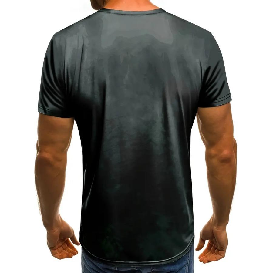 Men's 3D Cross Graphic Print Tee - Casual Short Sleeve Crew Neck T-shirt for Summer Outdoor Activities and Novelty Pajamas - Slightly Stretchy