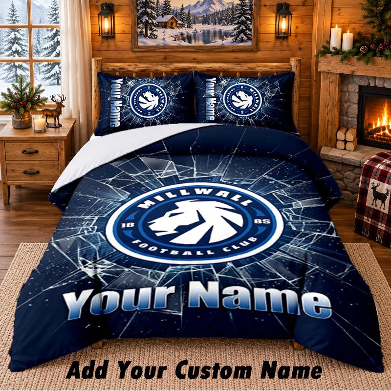 Millwall Pattern Bedding 3Pcs Set Custom Name, Bed Sheet And Pillowcases For Home Bedroom
