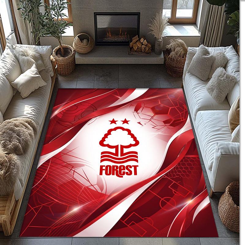 Nottingham Forest Football Print Crystal Velvet Rug, Comfortable Water Absorbent Non Slip Indoor Floor Carpet
