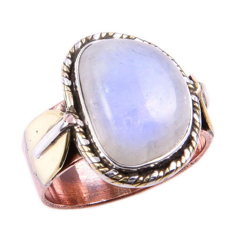 Кольцо из натурального радужного лунного камня 925 пробы в двух тонах, размер 7US I4Z93