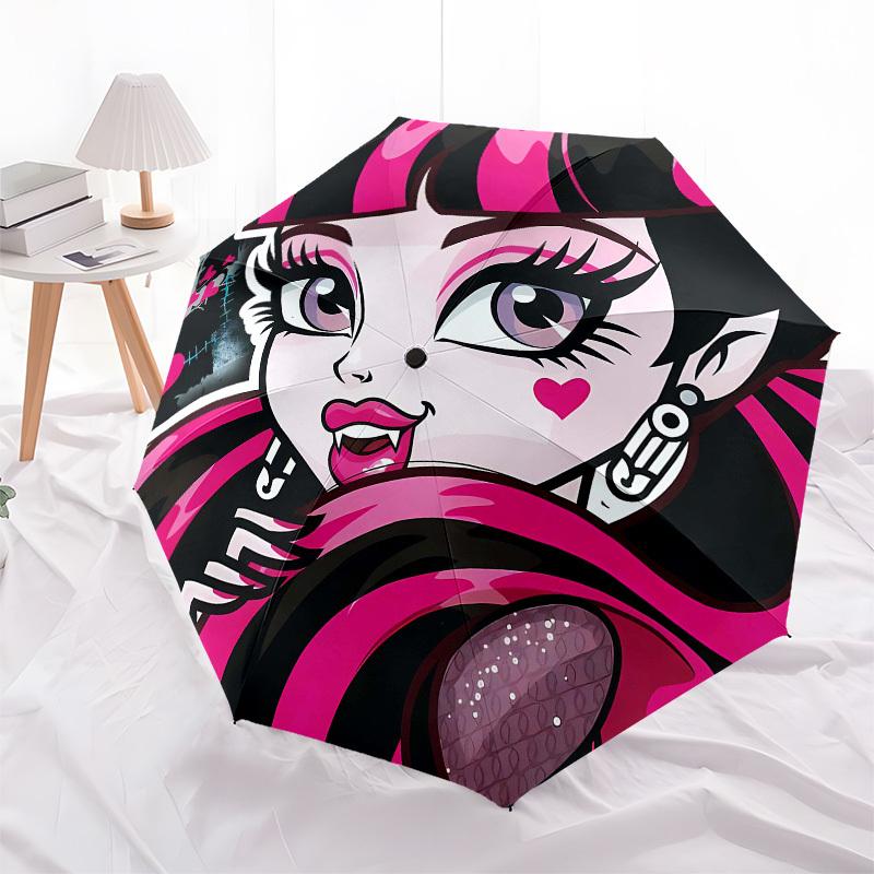 Monster High, Gothic Fashion- Automatic Opening and Closing, 8-rib Structure Portable Umbrella, Suitable for Men and Women in All Seasons -