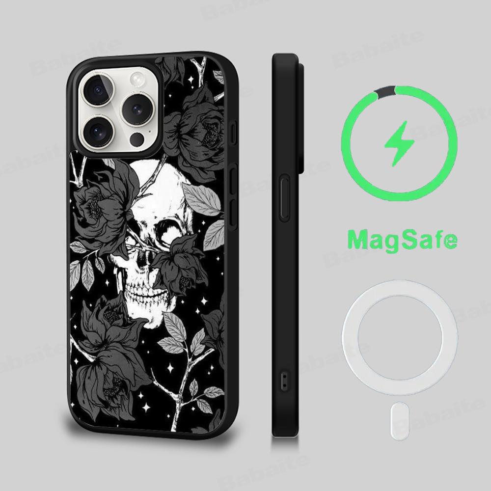 Жуткие узоры в виде черепов Чехол для телефона Магнитный чехол Для IPhone 16 14 13 12 11 15 Pro Max Plus Для Magsafe Беспроводная зарядка Чехол