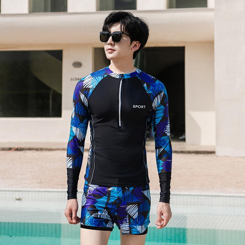 Мужской купальник больших размеров с длинным рукавом, быстросохнущий, с разрезами на штанинах