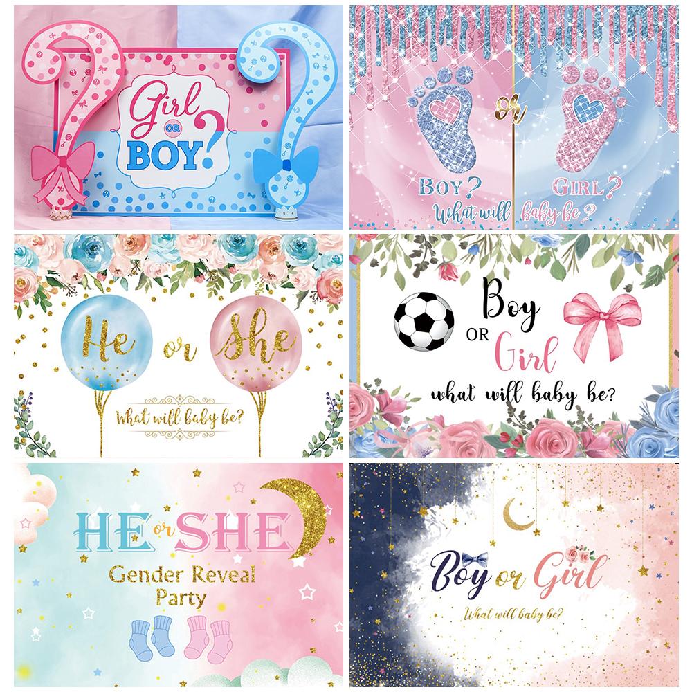 Blue Pink He Or She Gender Reveal Backdrop Boy Or Girl Newborn Baby Shower Party Decor Photography Background Banner Supplies