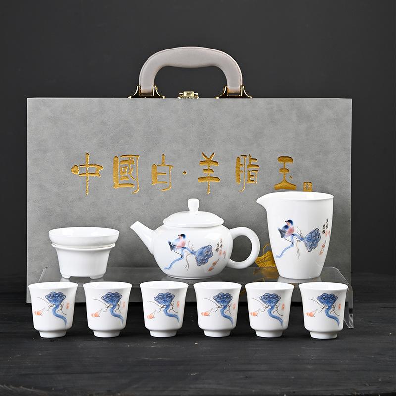 Чайный сервиз из белого фарфора «Сует», чайник, набор для кунг-фу, полный набор домашних чашек для заваривания чая