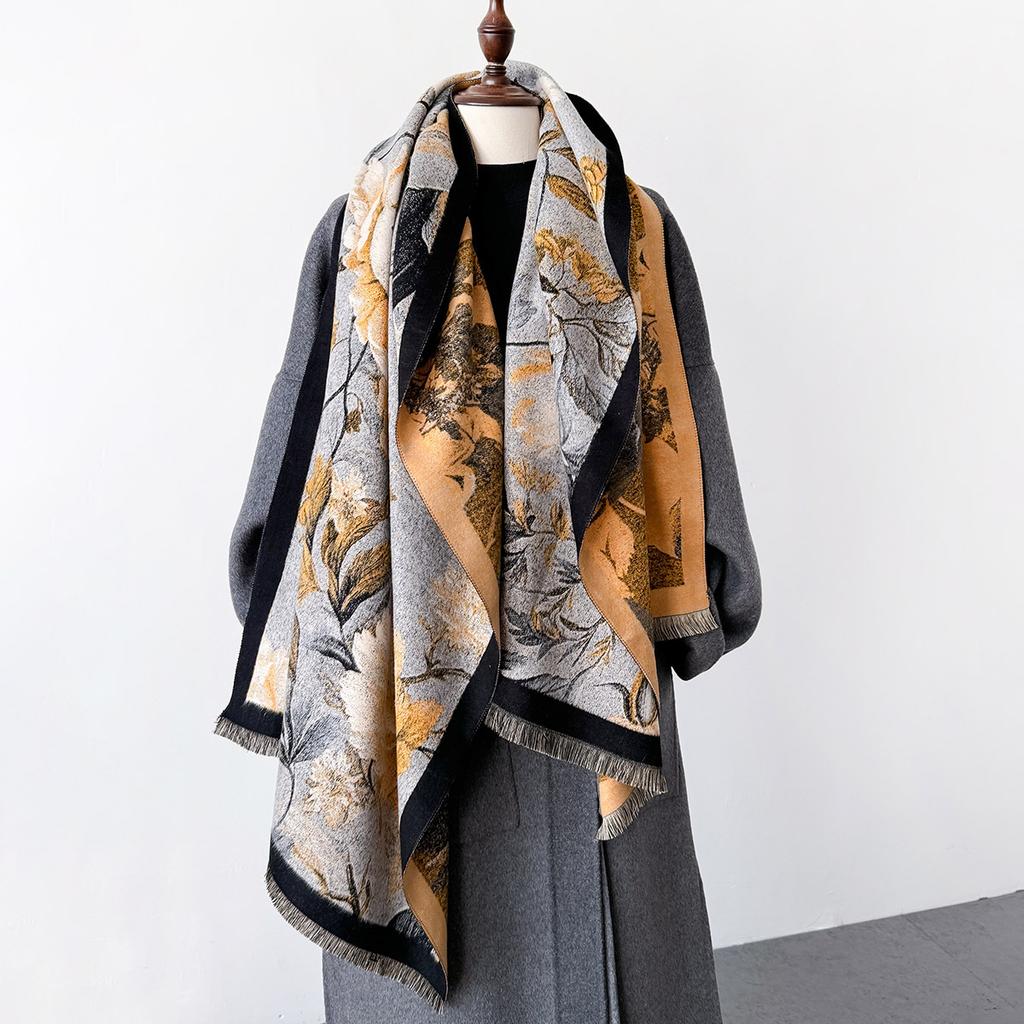Fashion Autumn Winter Warm Cashmere Long Scarf Flower Pattern Tassel Women Thicken Wrap Shawl Lady Muffler Pashmina Luxury