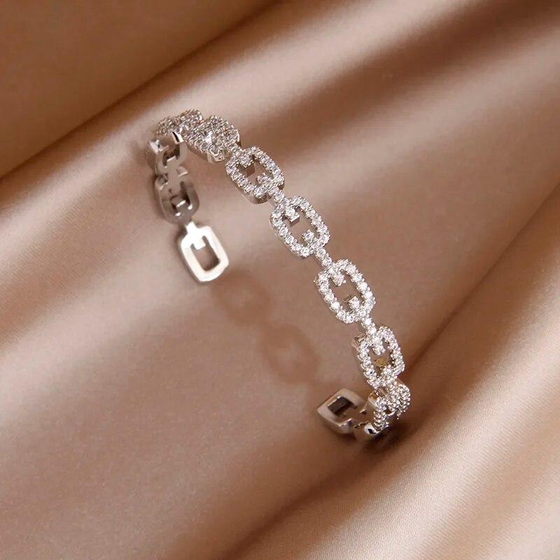 Korea&Japanese Delicate Double Layer Charm Bangles for Women Fashion Brand Jewelry Crystal Heart Bracelets Accessories