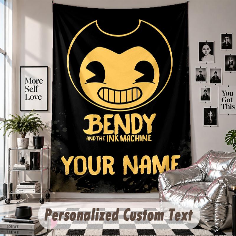 Custom Tapestry Wall Hanging, Bendy and the Ink Machine Personalized Name Text Home Wall Decor