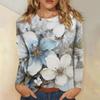 Женская мода повседневный топ с длинным рукавом и круглым вырезом с цветочным принтом