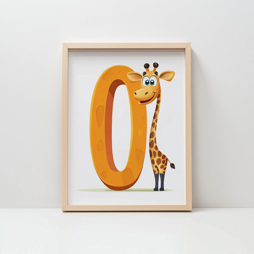Plakat Uśmiechnięta Żyrafa Przy Literze "O Plakat Uśmiechnięta Żyrafa Przy Literze "O, 30X40 Cm, Rama Drewniana Jasny Dąb, Papier Matowy 230 Gsm