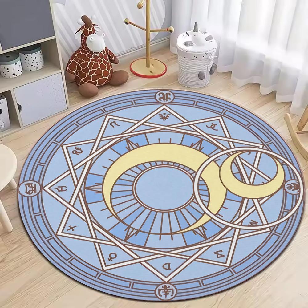 Dark Base Yellow Line Magic Pentagram round rug works as gaming chair floor mat for game room bedroom home decor