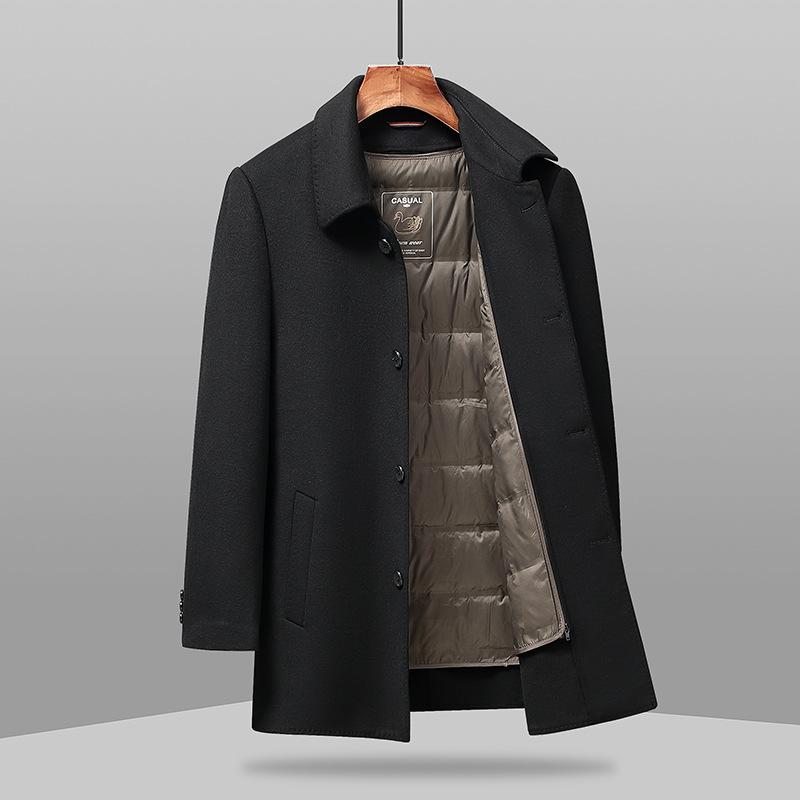 Осенне-зимнее мужское шерстяное двухстороннее шерстяное пальто средней и длинной длины с отворотами и съемной подкладкой