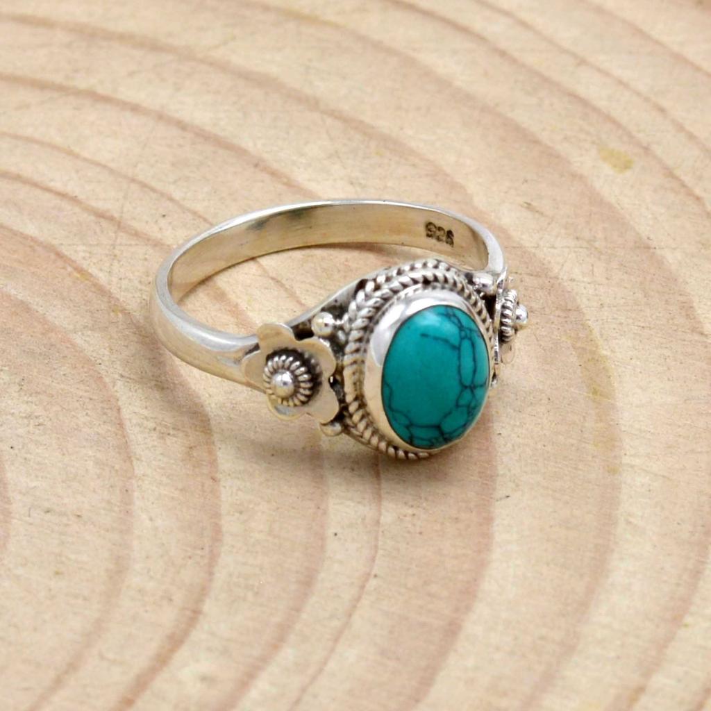 Turquoise 925 Sterling Silver Women Handamde Boho Ring
