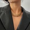 Exaggerated Unique Big Chunky Chain Choker Necklace Collar Steampunk Men Punk Twisted Lock Thick Iron Necklace for Women Zircon