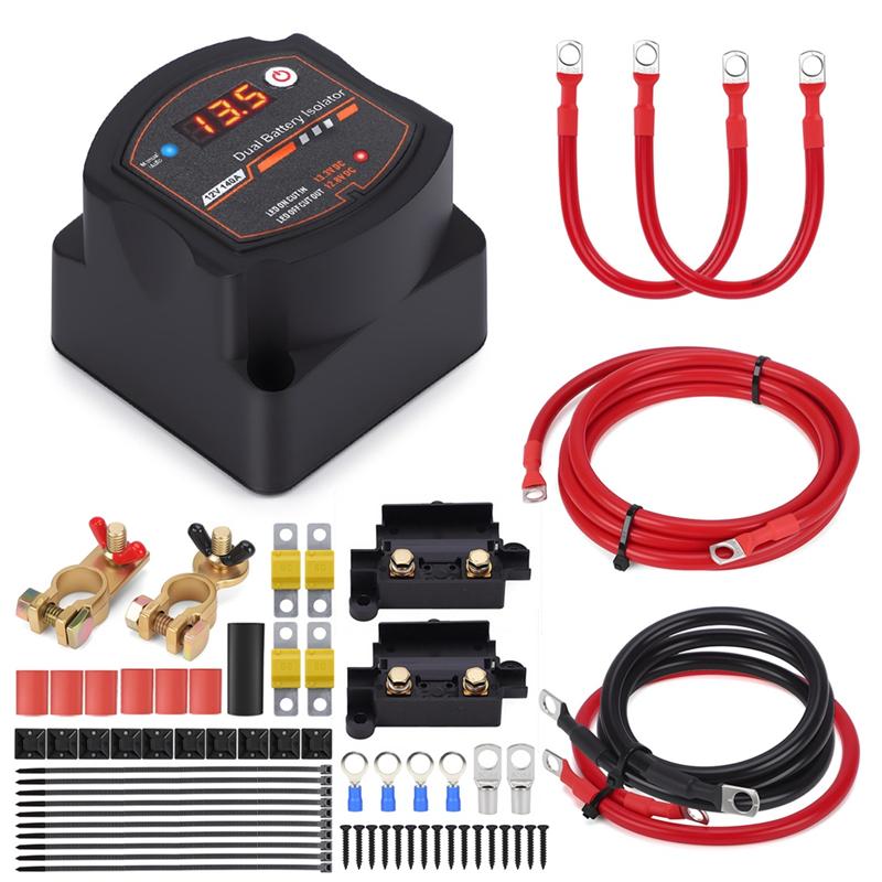 Voltage Sensitive Relay 140Amp 12V Dual Battery Isolator Kit Split Charge Relay Manual/Auto Modes With Display
