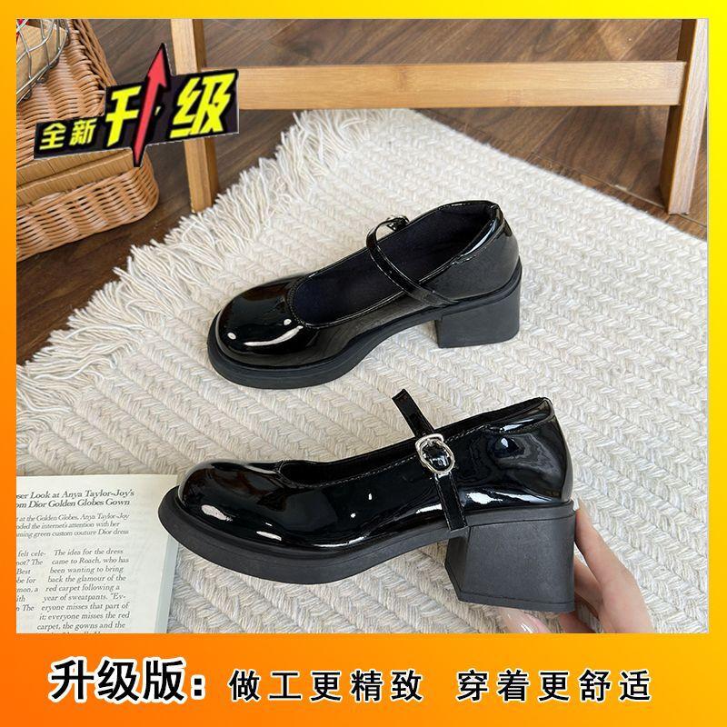 British College Style Jk Uniform Small Man Small Leather Shoes Black High Heel Patent Leather Mary Jane Shoes Women's New 2025