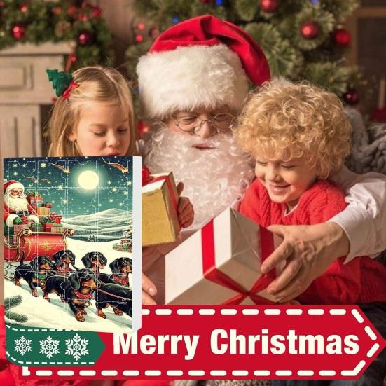 Собачий адвент-календарь 24 дня Собачья тематика Рождественский календарь обратного отсчета 2D украшения с собаками и Сантой Веселый праздничный подарок на память для семьи, детей, любителей собак